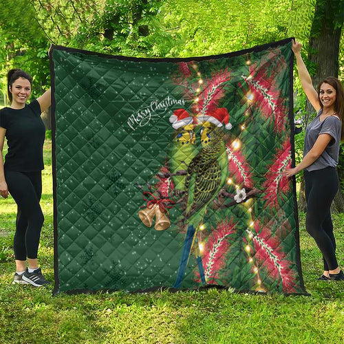 Green Budgerigars on Callistemon Quilt Merry Christmas Aussie - Aussie Hoodie