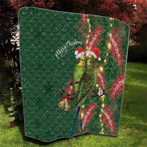 Green Budgerigars on Callistemon Quilt Merry Christmas Aussie - Aussie Hoodie