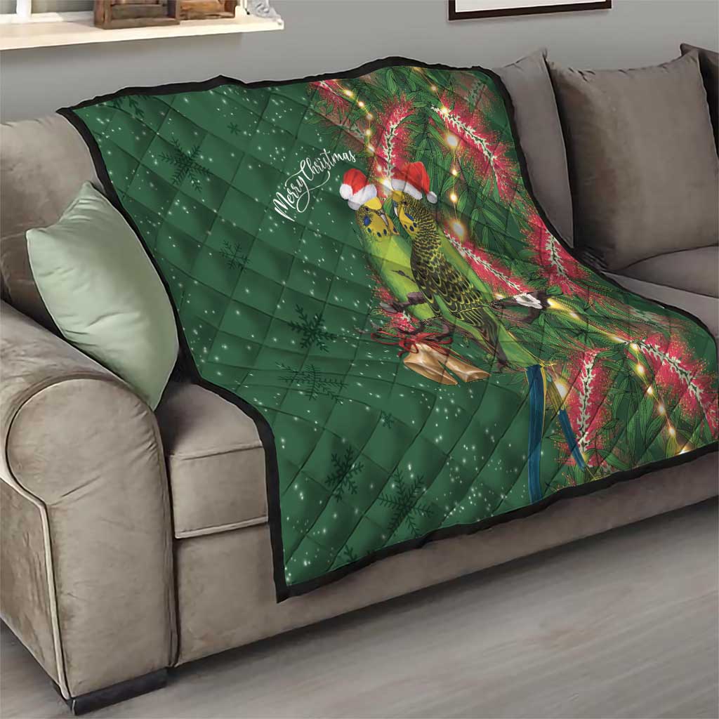Green Budgerigars on Callistemon Quilt Merry Christmas Aussie - Aussie Hoodie