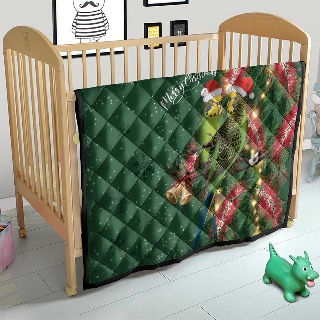 Green Budgerigars on Callistemon Quilt Merry Christmas Aussie - Aussie Hoodie