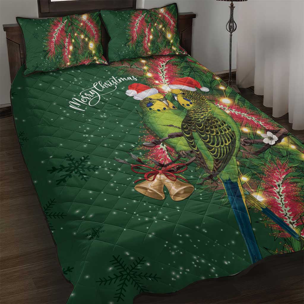Green Budgerigars on Callistemon Quilt Bed Set Merry Christmas Aussie - Aussie Hoodie