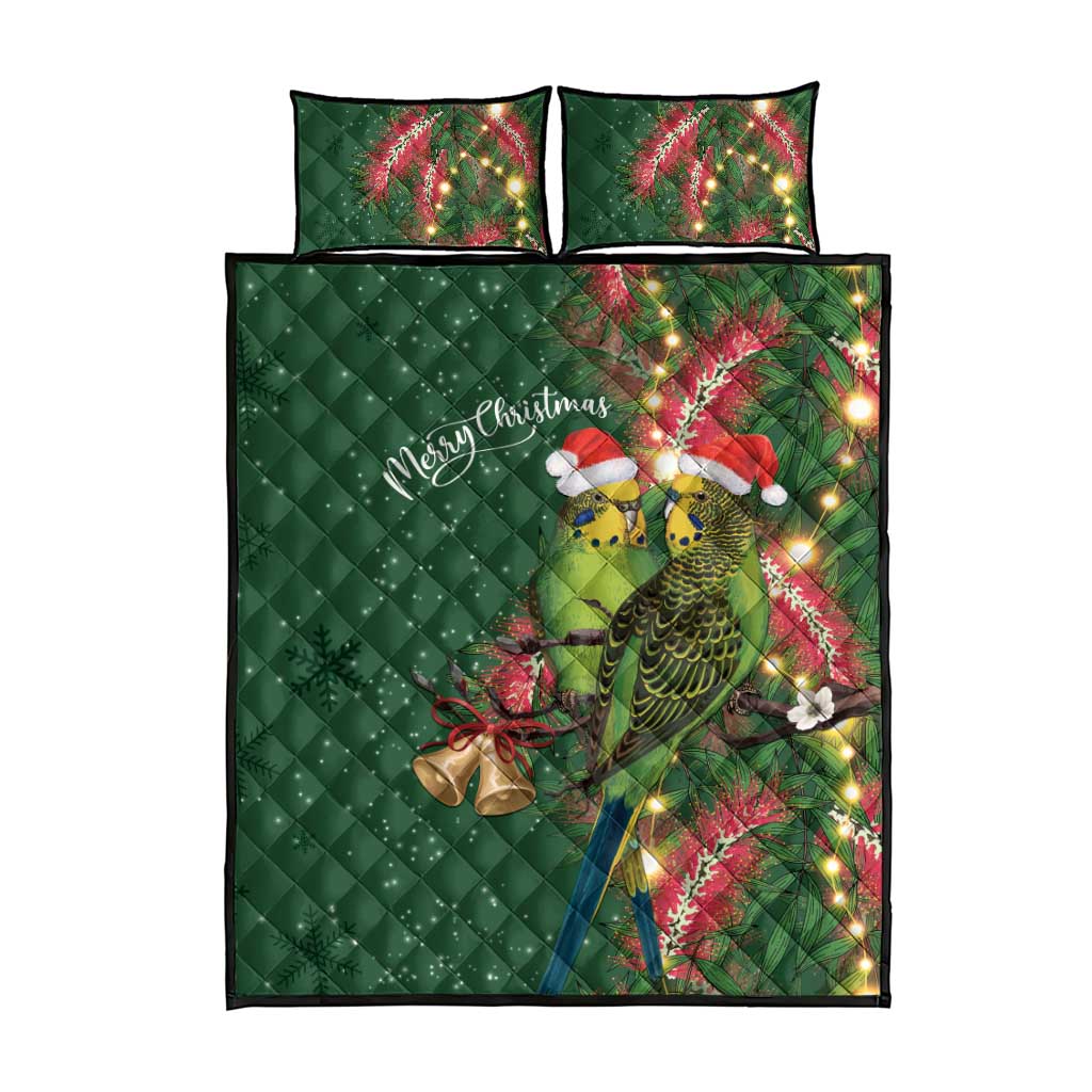 Green Budgerigars on Callistemon Quilt Bed Set Merry Christmas Aussie - Aussie Hoodie