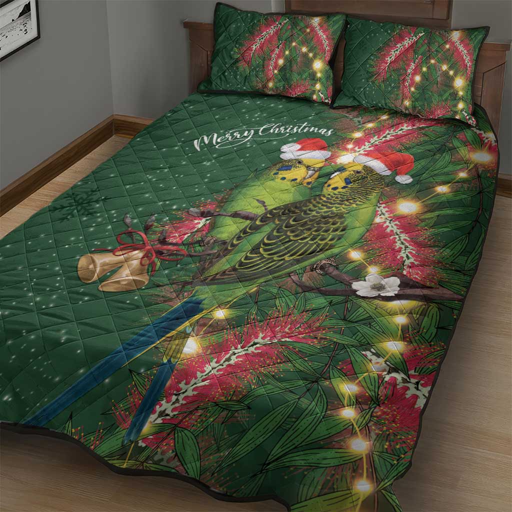 Green Budgerigars on Callistemon Quilt Bed Set Merry Christmas Aussie - Aussie Hoodie