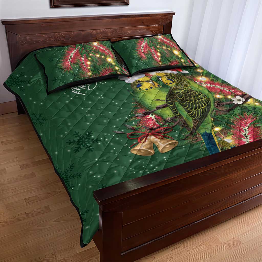 Green Budgerigars on Callistemon Quilt Bed Set Merry Christmas Aussie - Aussie Hoodie