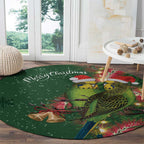 Green Budgerigars on Callistemon Round Carpet Merry Christmas Aussie - Aussie Hoodie