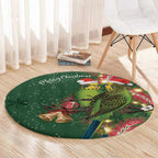 Green Budgerigars on Callistemon Round Carpet Merry Christmas Aussie - Aussie Hoodie