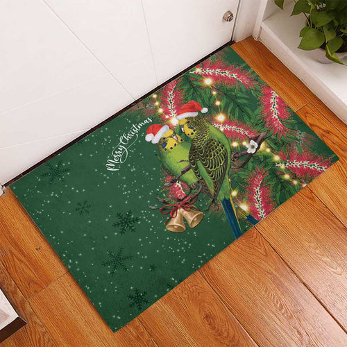 Green Budgerigars on Callistemon Rubber Doormat Merry Christmas Aussie - Aussie Hoodie