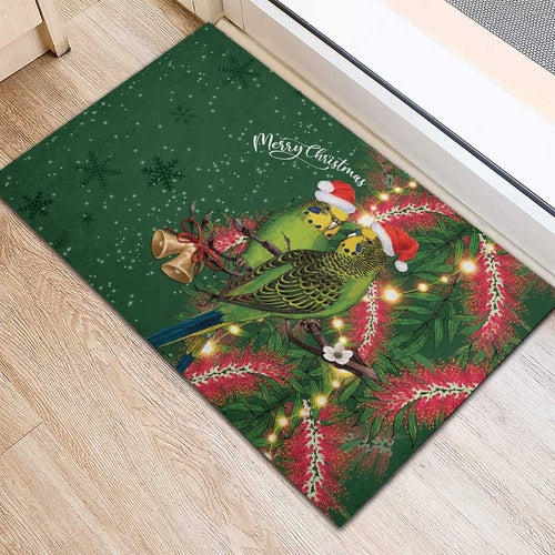 Green Budgerigars on Callistemon Rubber Doormat Merry Christmas Aussie - Aussie Hoodie