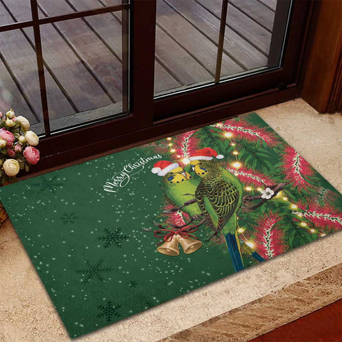 Green Budgerigars on Callistemon Rubber Doormat Merry Christmas Aussie - Aussie Hoodie