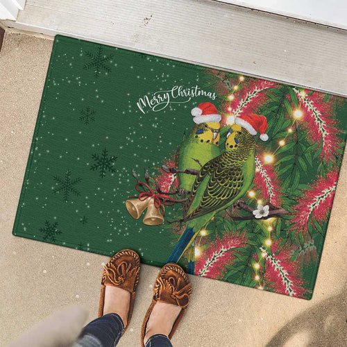 Green Budgerigars on Callistemon Rubber Doormat Merry Christmas Aussie - Aussie Hoodie