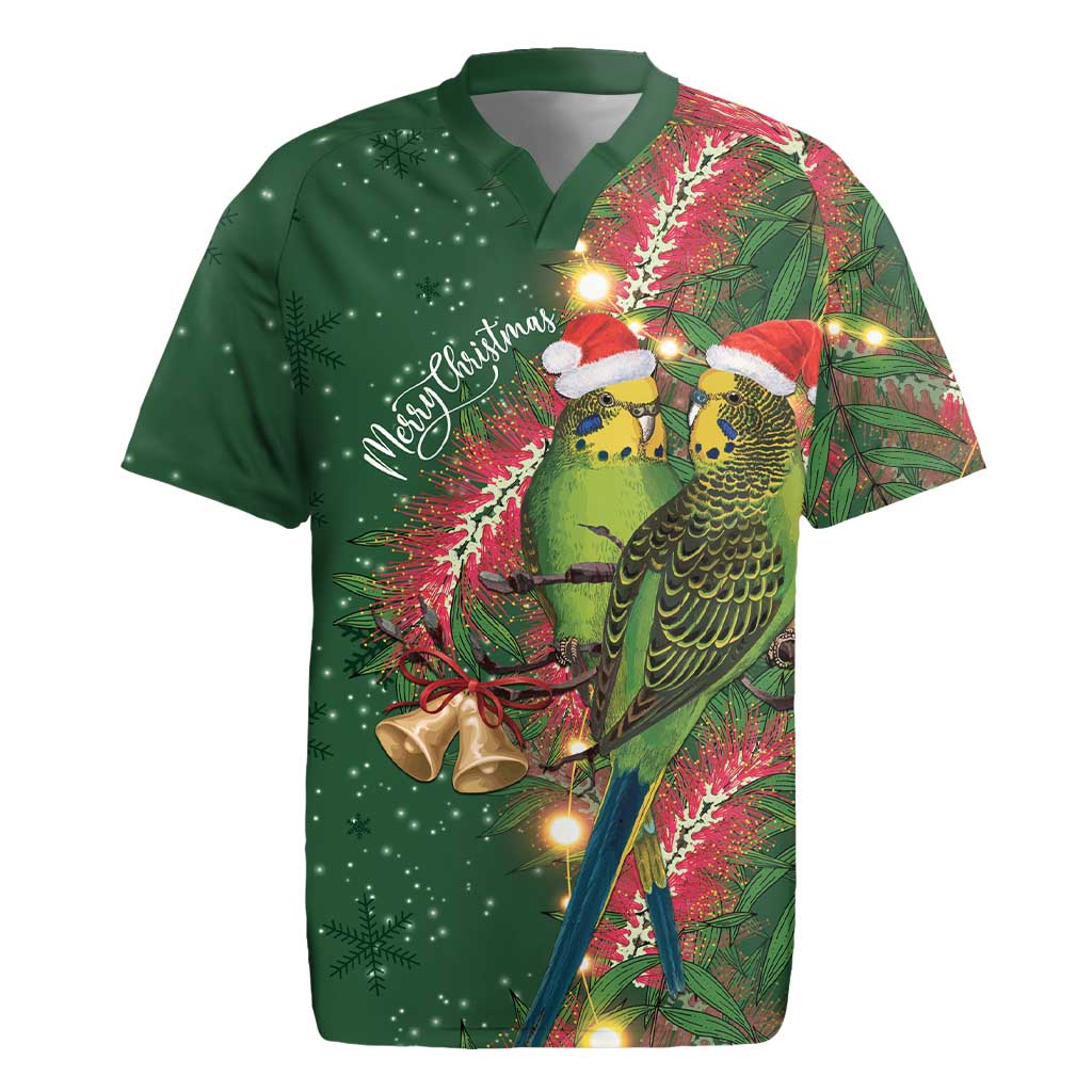 Green Budgerigars on Callistemon Rugby Jersey Merry Christmas Aussie - Aussie Hoodie