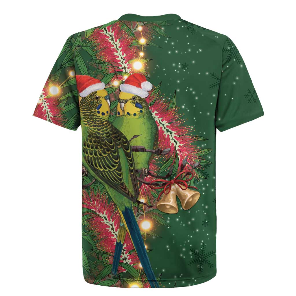 Green Budgerigars on Callistemon Rugby Jersey Merry Christmas Aussie - Aussie Hoodie