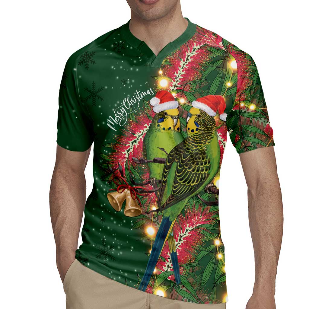 Green Budgerigars on Callistemon Rugby Jersey Merry Christmas Aussie - Aussie Hoodie