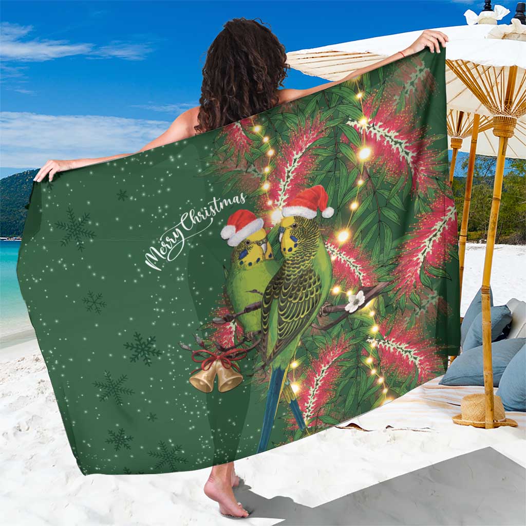 Green Budgerigars on Callistemon Sarong Merry Christmas Aussie - Aussie Hoodie