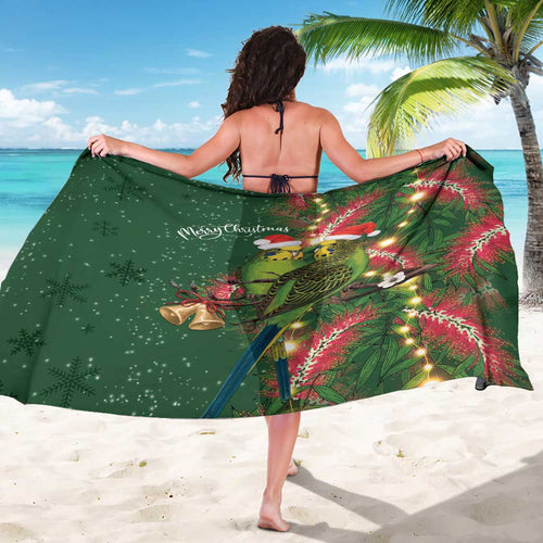 Green Budgerigars on Callistemon Sarong Merry Christmas Aussie - Aussie Hoodie