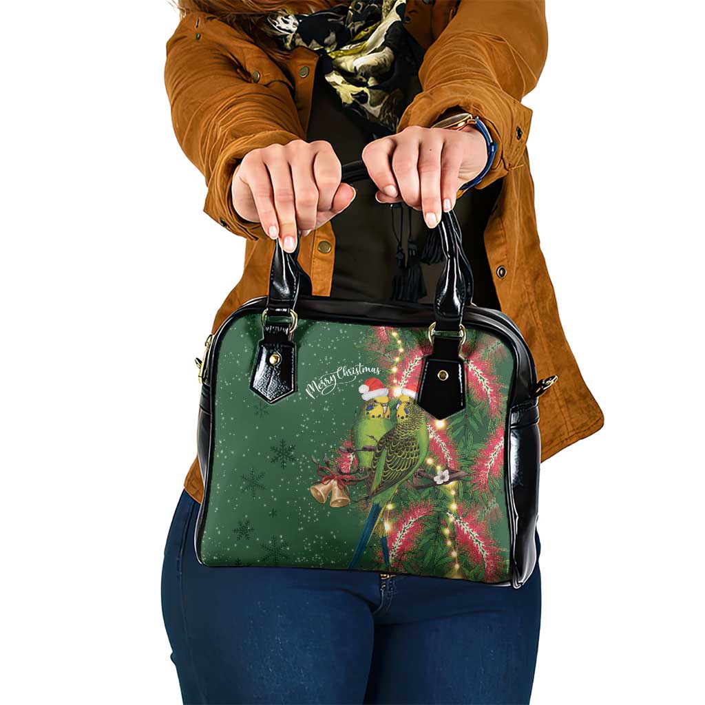 Green Budgerigars on Callistemon Shoulder Handbag Merry Christmas Aussie - Aussie Hoodie