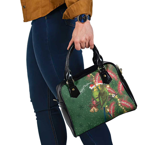 Green Budgerigars on Callistemon Shoulder Handbag Merry Christmas Aussie - Aussie Hoodie