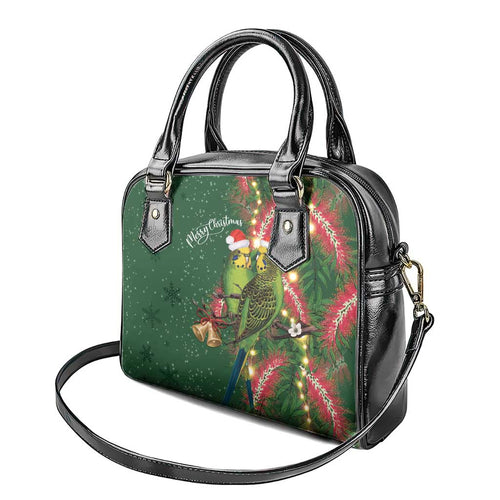 Green Budgerigars on Callistemon Shoulder Handbag Merry Christmas Aussie - Aussie Hoodie