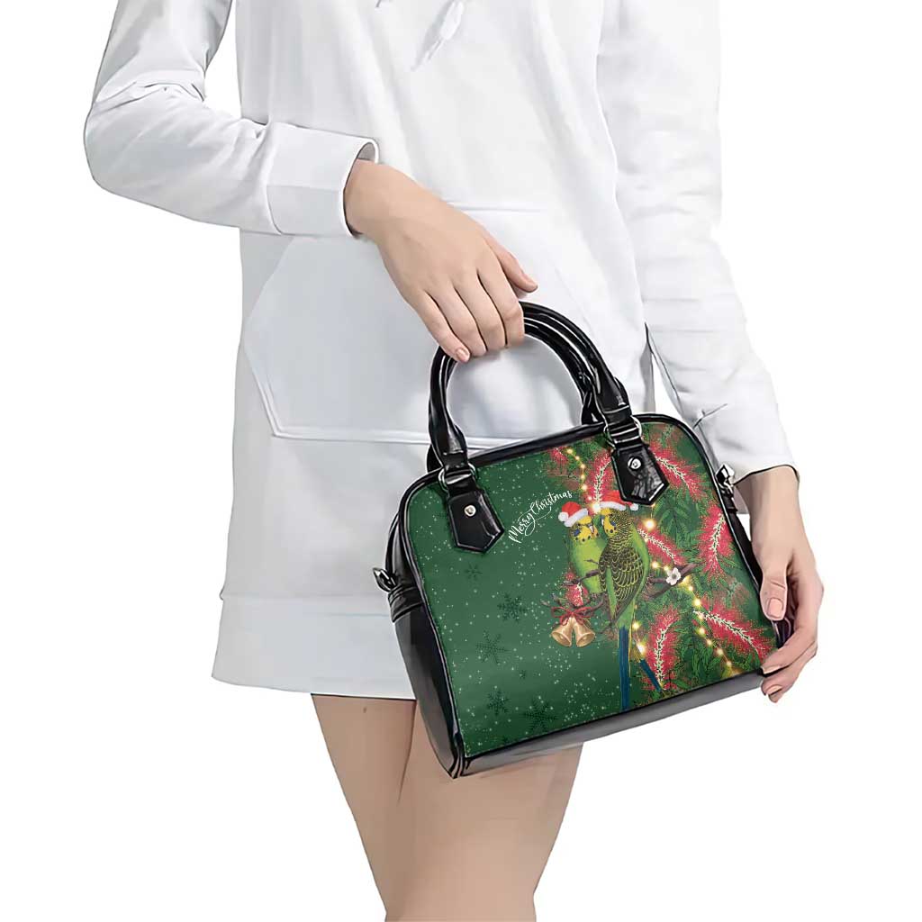 Green Budgerigars on Callistemon Shoulder Handbag Merry Christmas Aussie - Aussie Hoodie