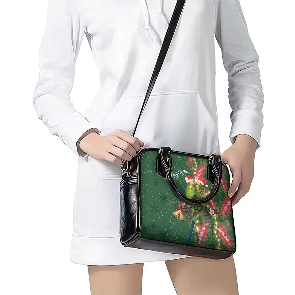 Green Budgerigars on Callistemon Shoulder Handbag Merry Christmas Aussie - Aussie Hoodie