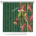 Green Budgerigars on Callistemon Shower Curtain Merry Christmas Aussie - Aussie Hoodie
