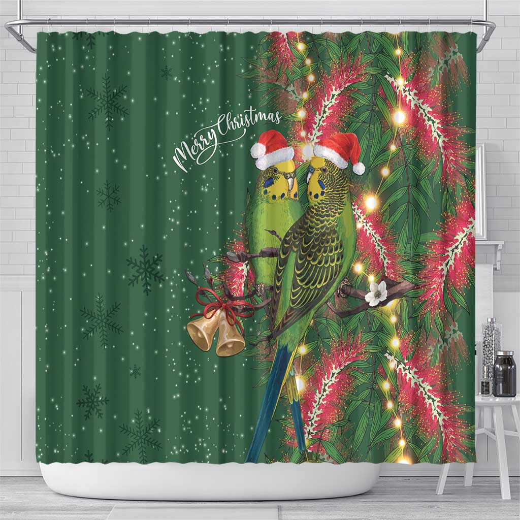 Green Budgerigars on Callistemon Shower Curtain Merry Christmas Aussie - Aussie Hoodie