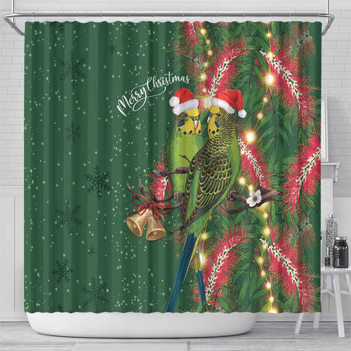 Green Budgerigars on Callistemon Shower Curtain Merry Christmas Aussie - Aussie Hoodie