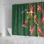 Green Budgerigars on Callistemon Shower Curtain Merry Christmas Aussie - Aussie Hoodie