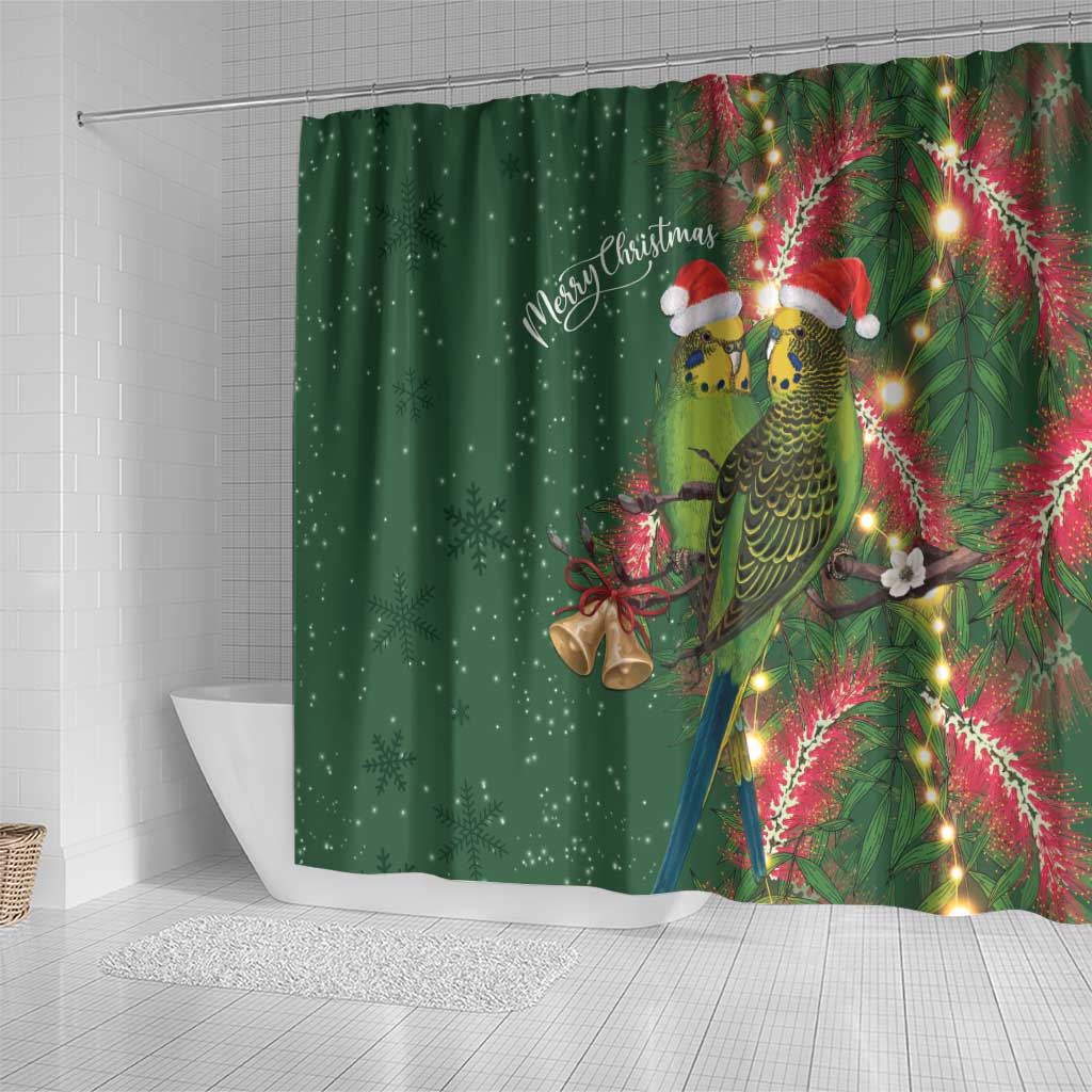 Green Budgerigars on Callistemon Shower Curtain Merry Christmas Aussie - Aussie Hoodie