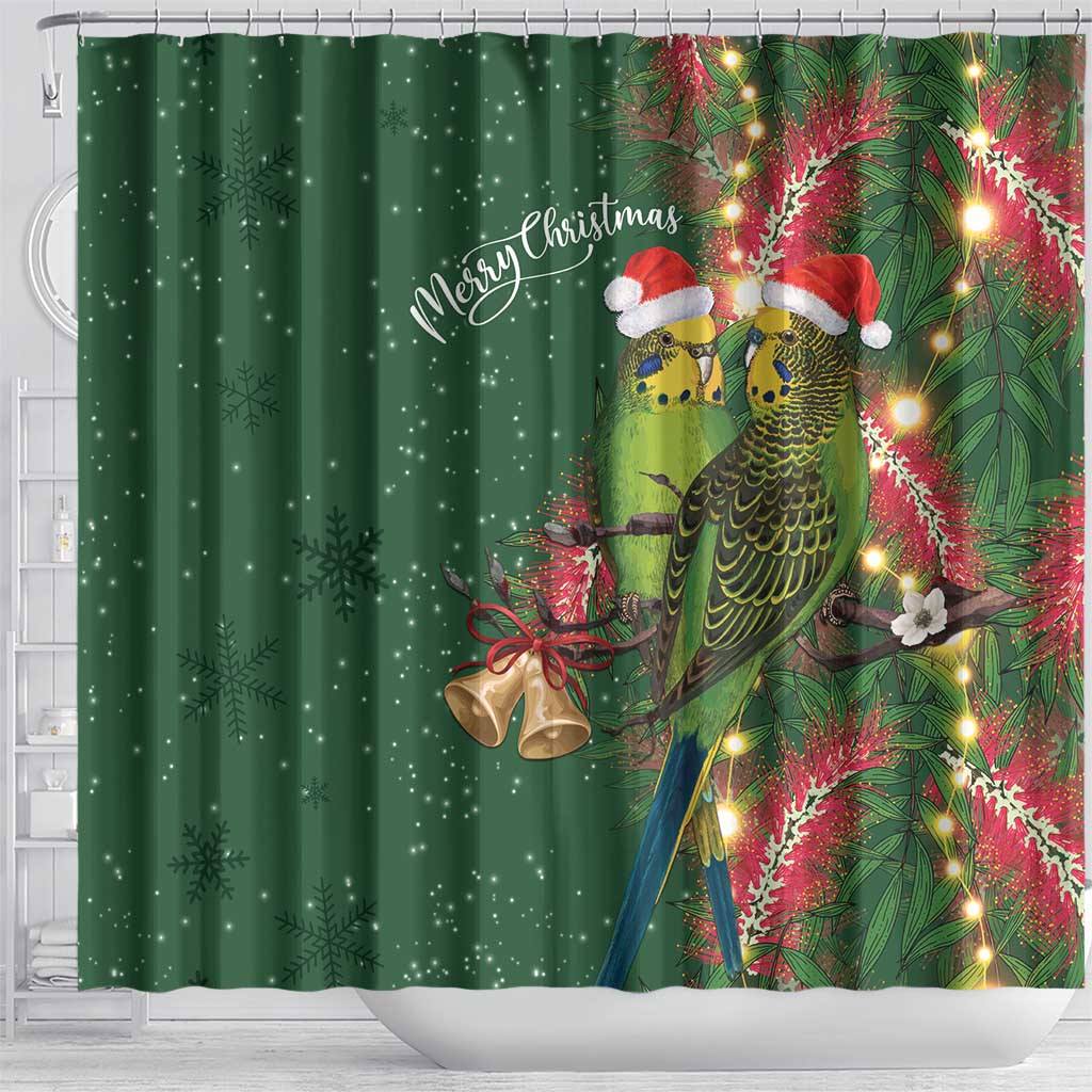 Green Budgerigars on Callistemon Shower Curtain Merry Christmas Aussie - Aussie Hoodie