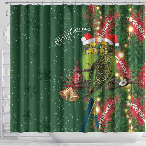 Green Budgerigars on Callistemon Shower Curtain Merry Christmas Aussie - Aussie Hoodie