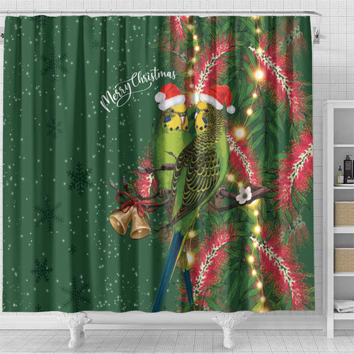 Green Budgerigars on Callistemon Shower Curtain Merry Christmas Aussie - Aussie Hoodie
