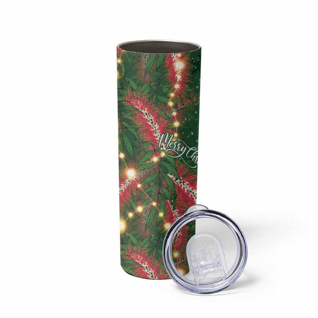 Green Budgerigars on Callistemon Skinny Tumbler Merry Christmas Aussie - Aussie Hoodie