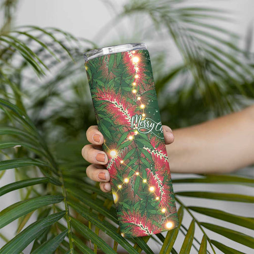 Green Budgerigars on Callistemon Skinny Tumbler Merry Christmas Aussie - Aussie Hoodie