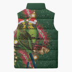 Green Budgerigars on Callistemon Sleeveless Puffer Jacket Merry Christmas Aussie - Aussie Hoodie