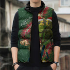 Green Budgerigars on Callistemon Sleeveless Puffer Jacket Merry Christmas Aussie - Aussie Hoodie