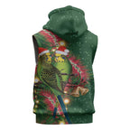 Green Budgerigars on Callistemon Sleeveless Zip Hoodie Merry Christmas Aussie LT7