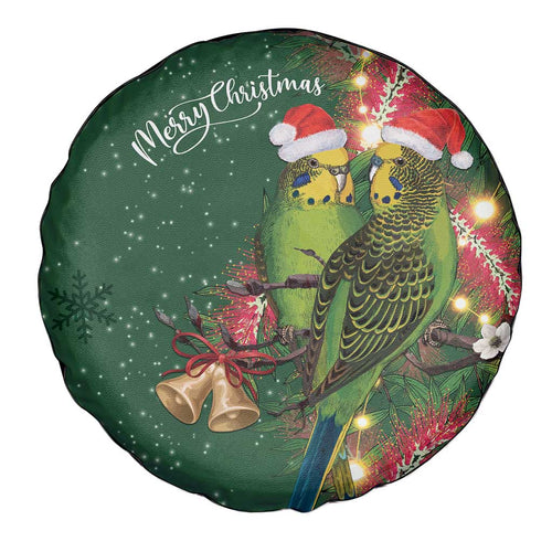 Green Budgerigars on Callistemon Spare Tire Cover Merry Christmas Aussie - Aussie Hoodie