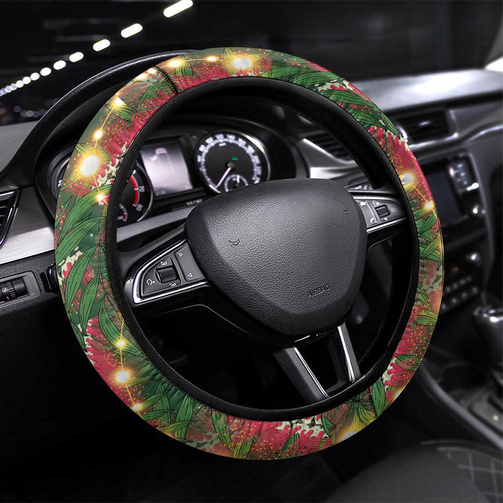 Green Budgerigars on Callistemon Steering Wheel Cover Merry Christmas Aussie - Aussie Hoodie