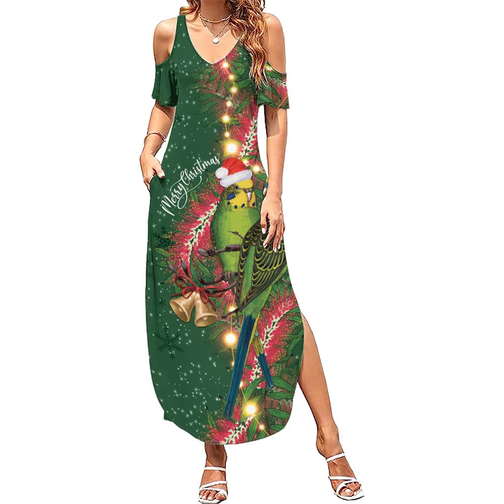 Green Budgerigars on Callistemon Summer Maxi Dress Merry Christmas Aussie - Aussie Hoodie