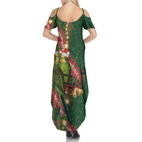 Green Budgerigars on Callistemon Summer Maxi Dress Merry Christmas Aussie - Aussie Hoodie