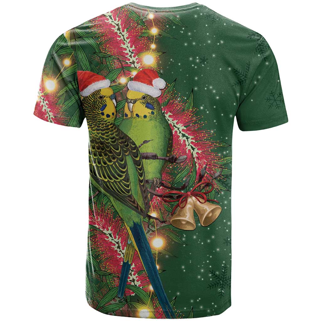 Green Budgerigars on Callistemon T Shirt Merry Christmas Aussie - Aussie Hoodie