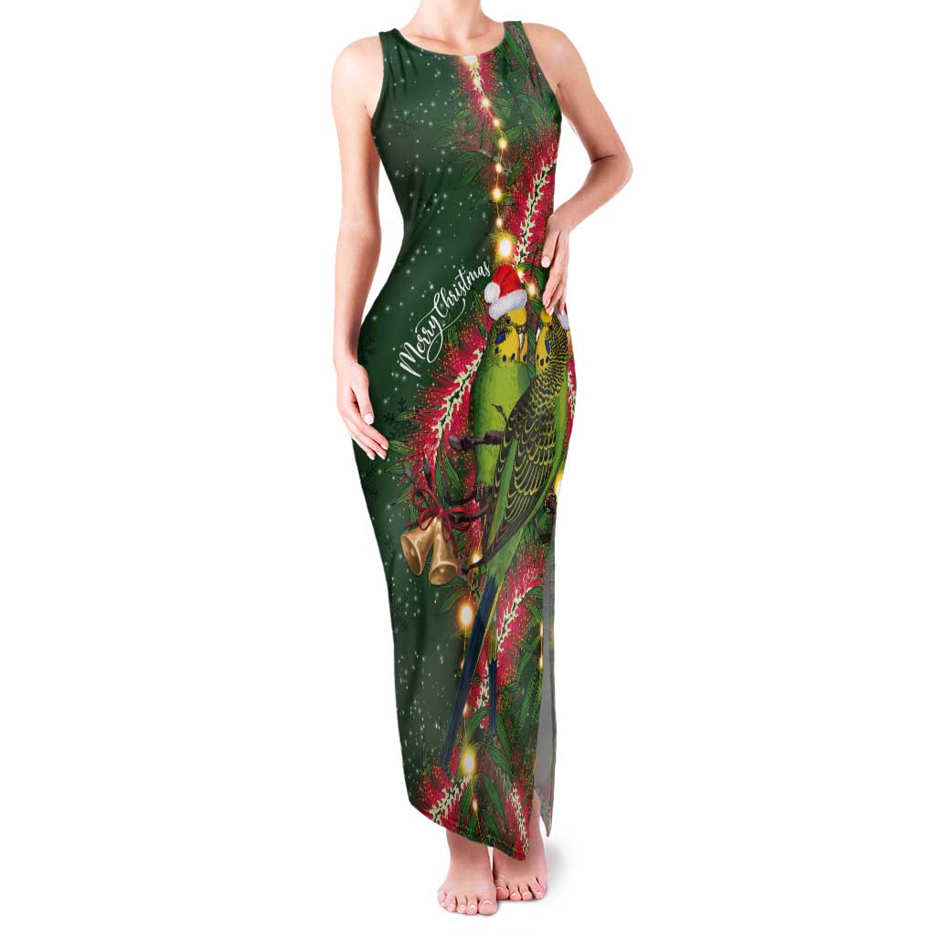 Green Budgerigars on Callistemon Tank Maxi Dress Merry Christmas Aussie - Aussie Hoodie