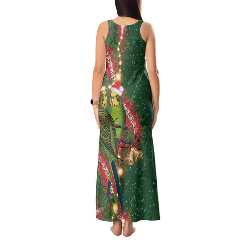 Green Budgerigars on Callistemon Tank Maxi Dress Merry Christmas Aussie - Aussie Hoodie