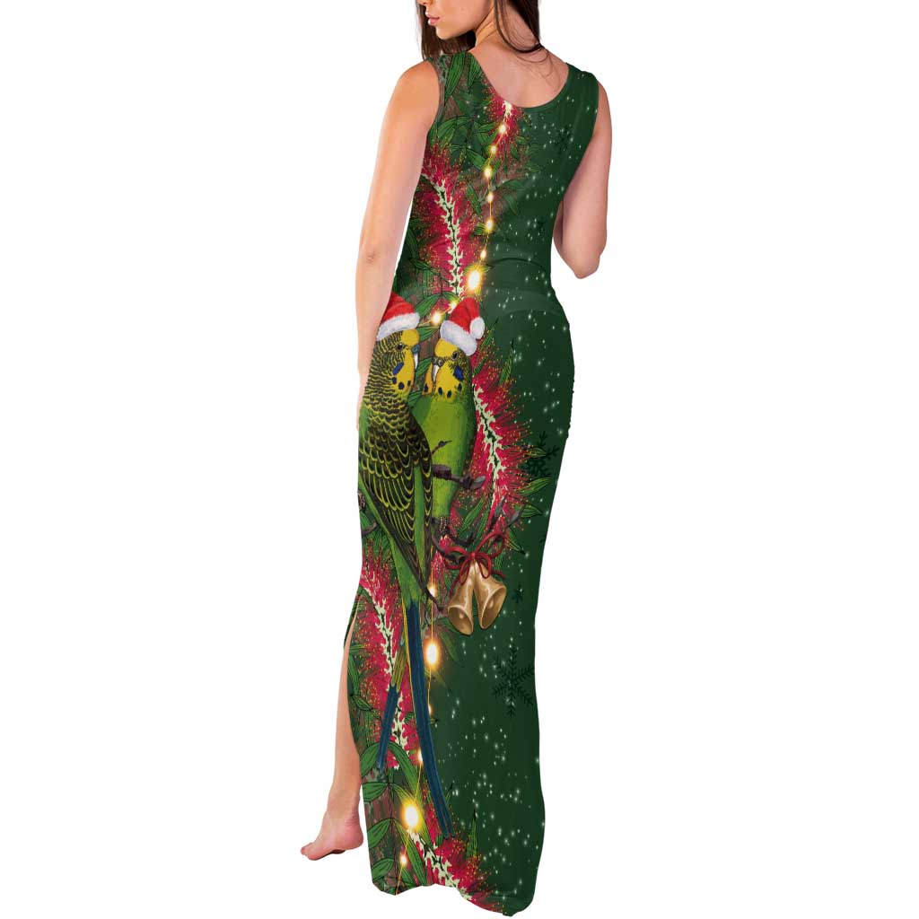 Green Budgerigars on Callistemon Tank Maxi Dress Merry Christmas Aussie - Aussie Hoodie