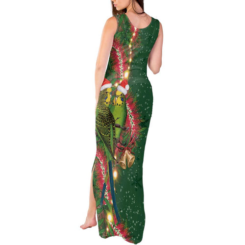 Green Budgerigars on Callistemon Tank Maxi Dress Merry Christmas Aussie - Aussie Hoodie