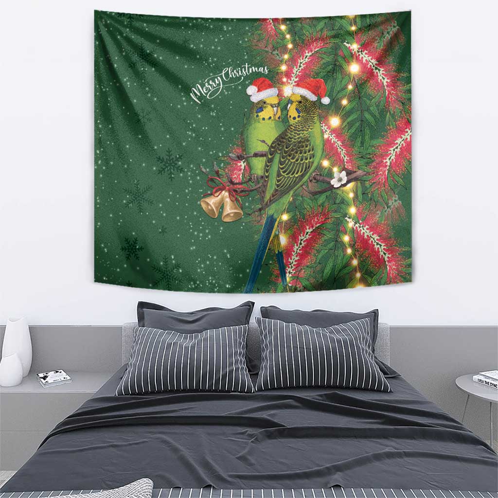 Green Budgerigars on Callistemon Tapestry Merry Christmas Aussie - Aussie Hoodie