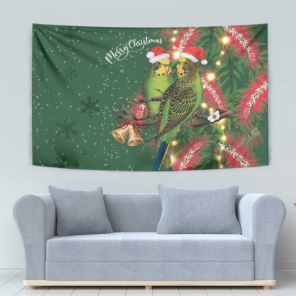 Green Budgerigars on Callistemon Tapestry Merry Christmas Aussie - Aussie Hoodie