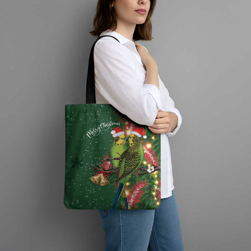 Green Budgerigars on Callistemon Tote Bag Merry Christmas Aussie - Aussie Hoodie