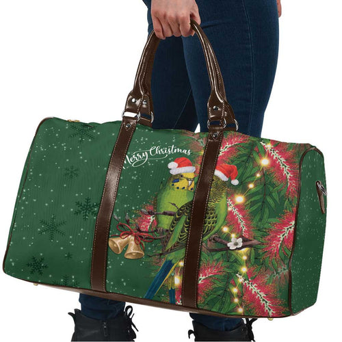 Green Budgerigars on Callistemon Travel Bag Merry Christmas Aussie - Aussie Hoodie